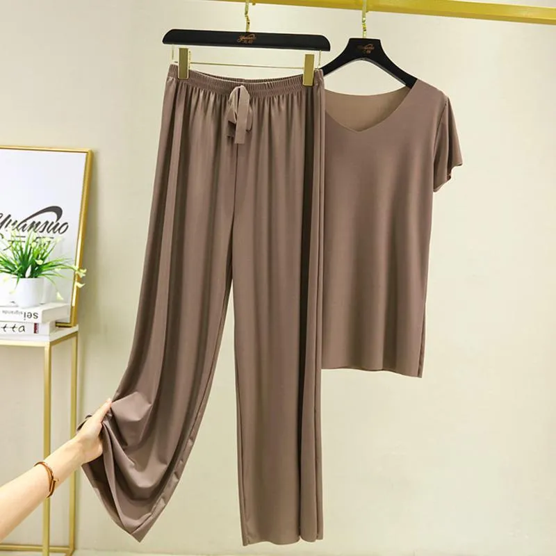 2Pcs Set Loose WoMen's Short-Sleeved T-Shirt Pants Casual Homewear Suit Loungewear Set Home Clothes