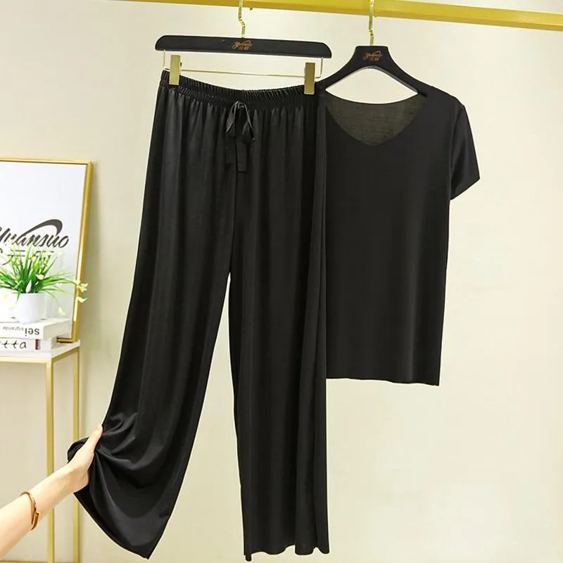 2Pcs Set Loose WoMen's Short-Sleeved T-Shirt Pants Casual Homewear Suit Loungewear Set Home Clothes