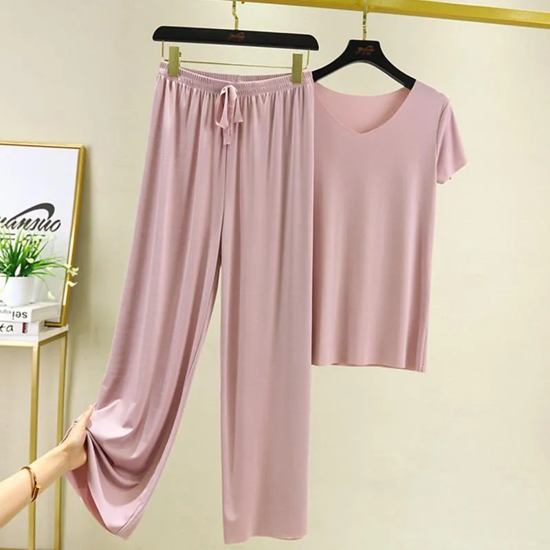 2Pcs Set Loose WoMen's Short-Sleeved T-Shirt Pants Casual Homewear Suit Loungewear Set Home Clothes