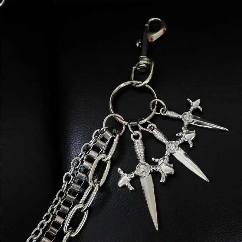 Badass Silver Punk Sword Triple Biker Pants Chain Wallet Chain For Men