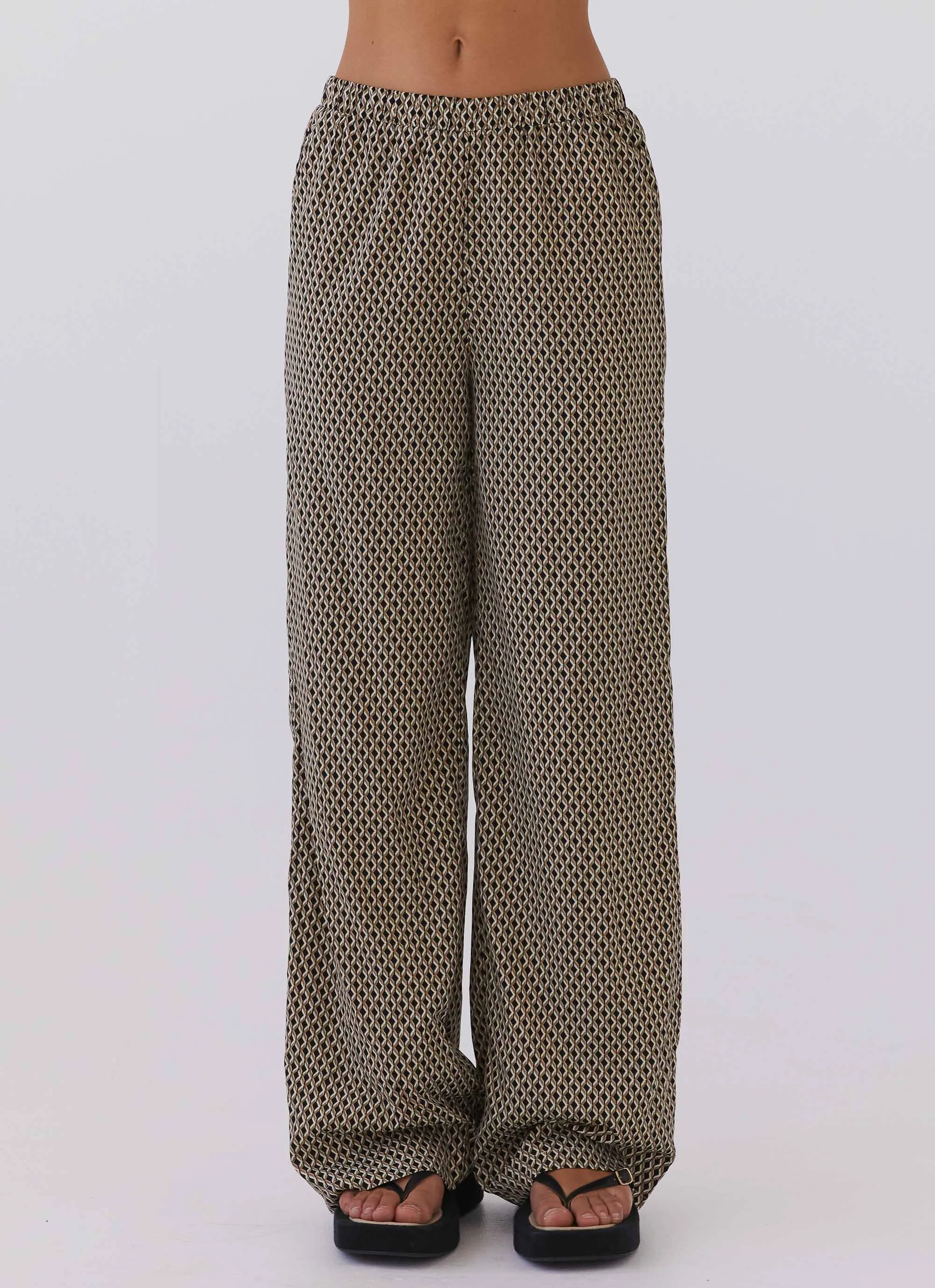 Bruno Wide Leg Pants - Brown Geo