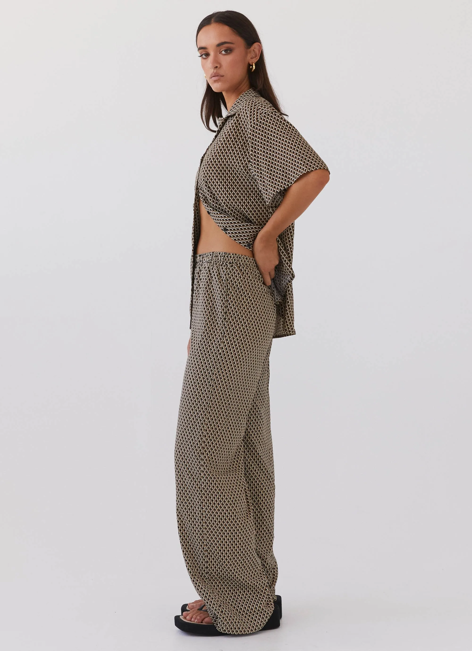 Bruno Wide Leg Pants - Brown Geo