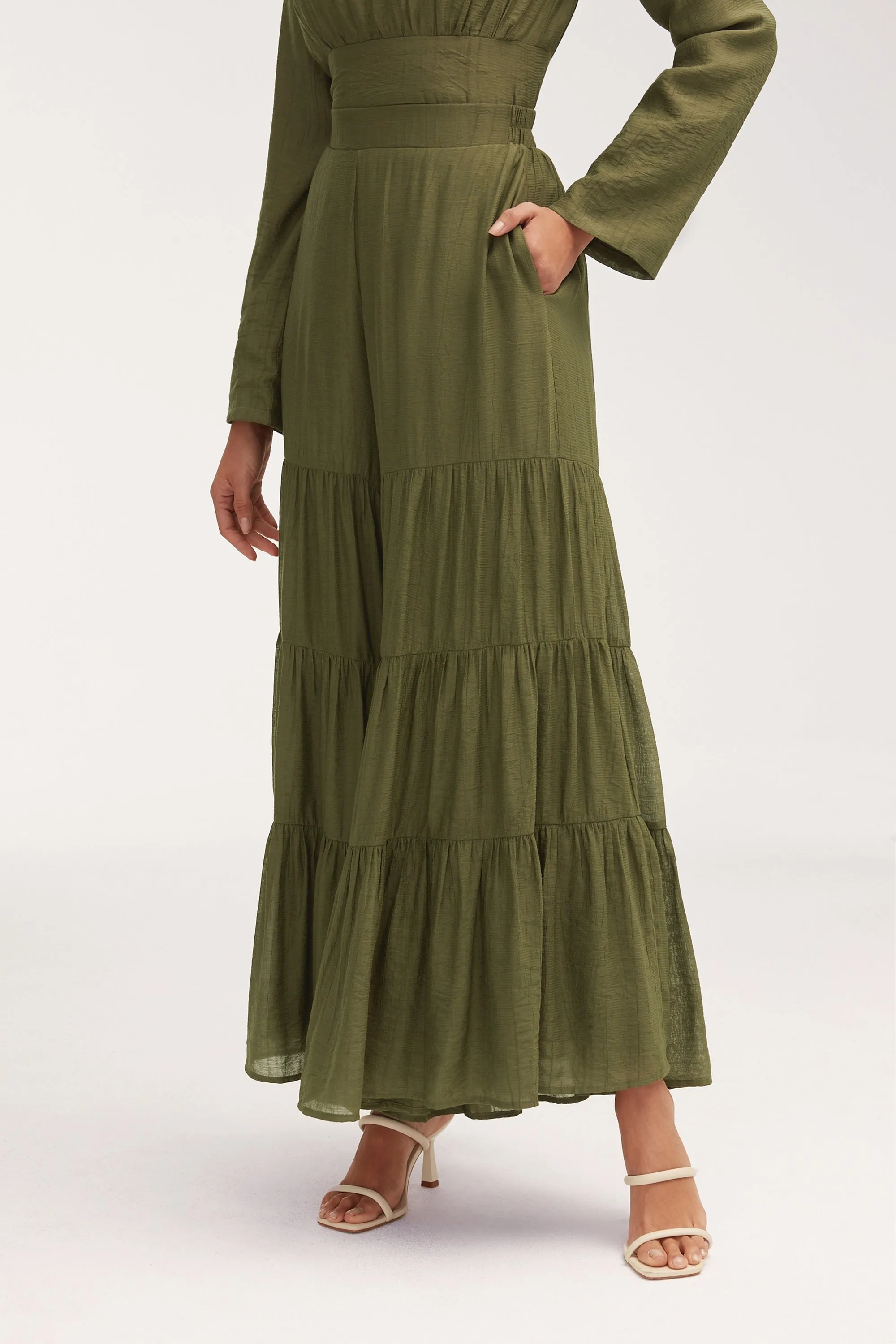 Bushra Palazzo Wide Leg Pants - Olive