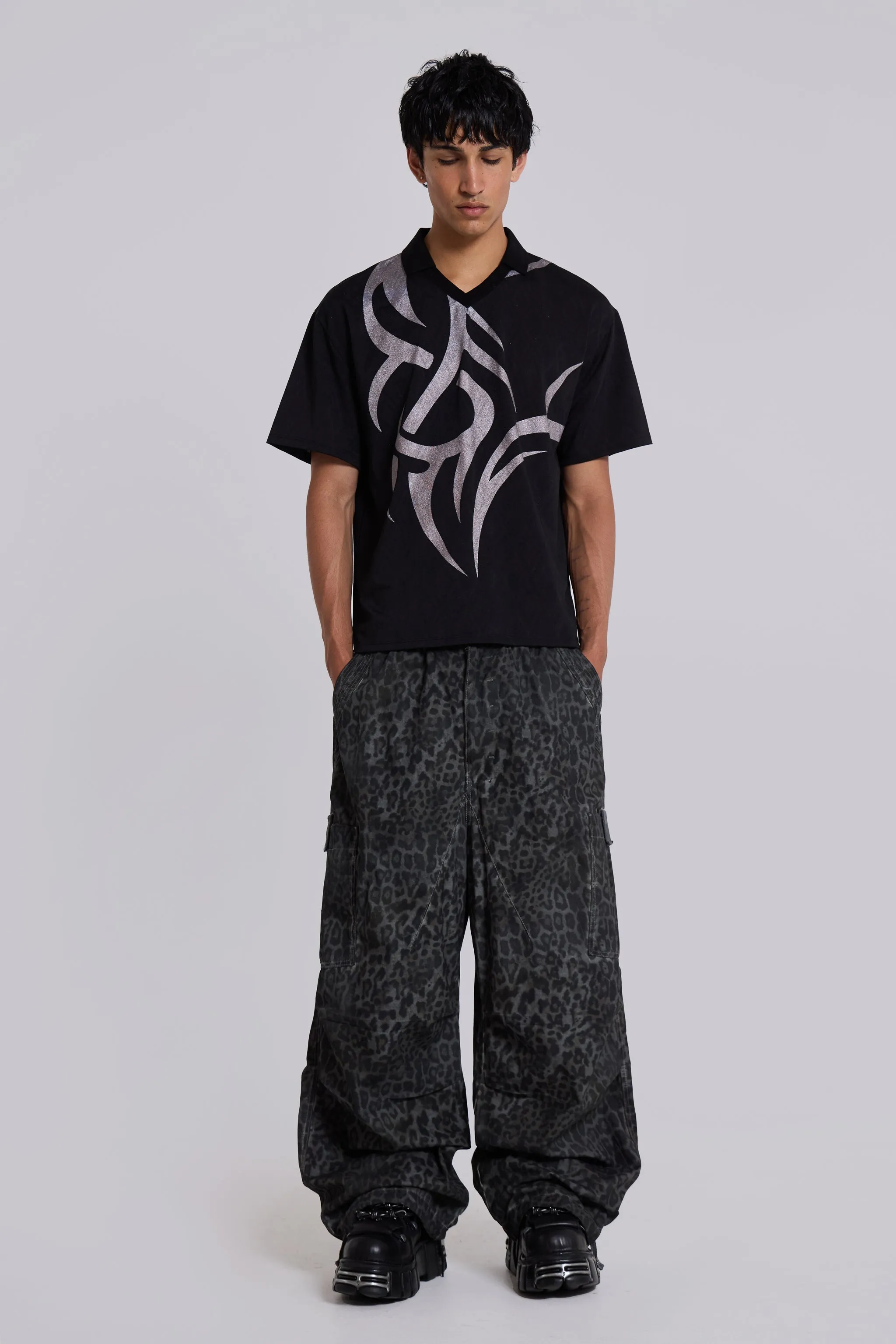 Charcoal Leopard Parachute Pants