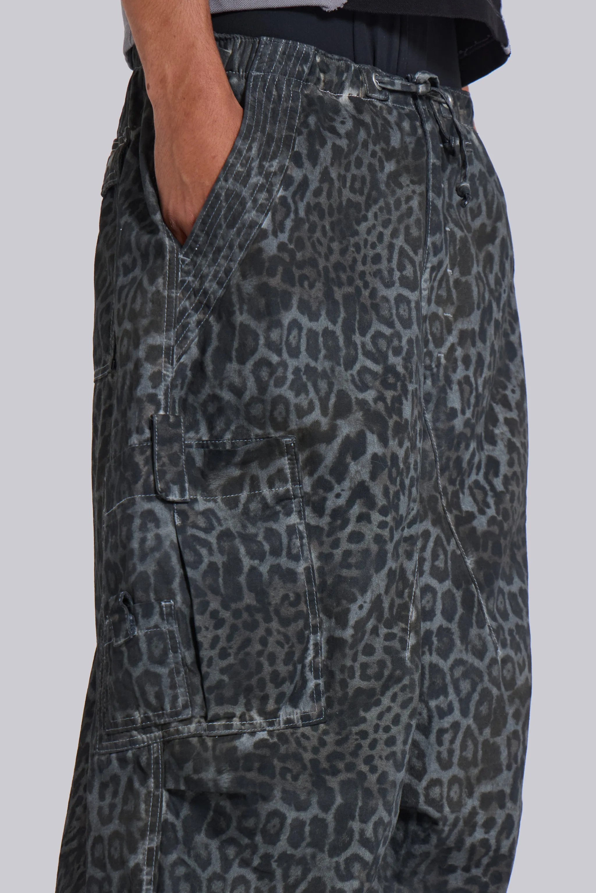 Charcoal Leopard Parachute Pants