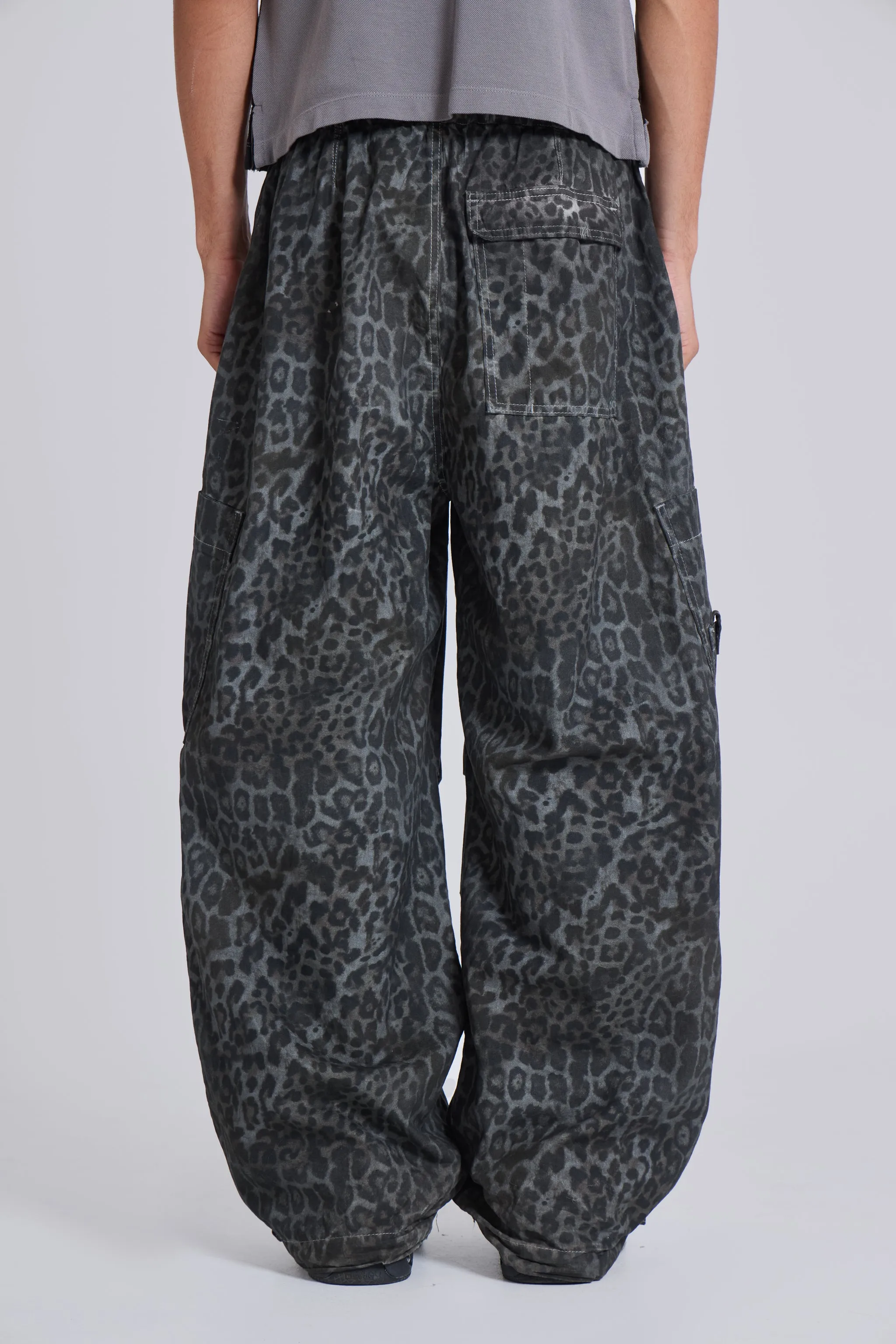 Charcoal Leopard Parachute Pants