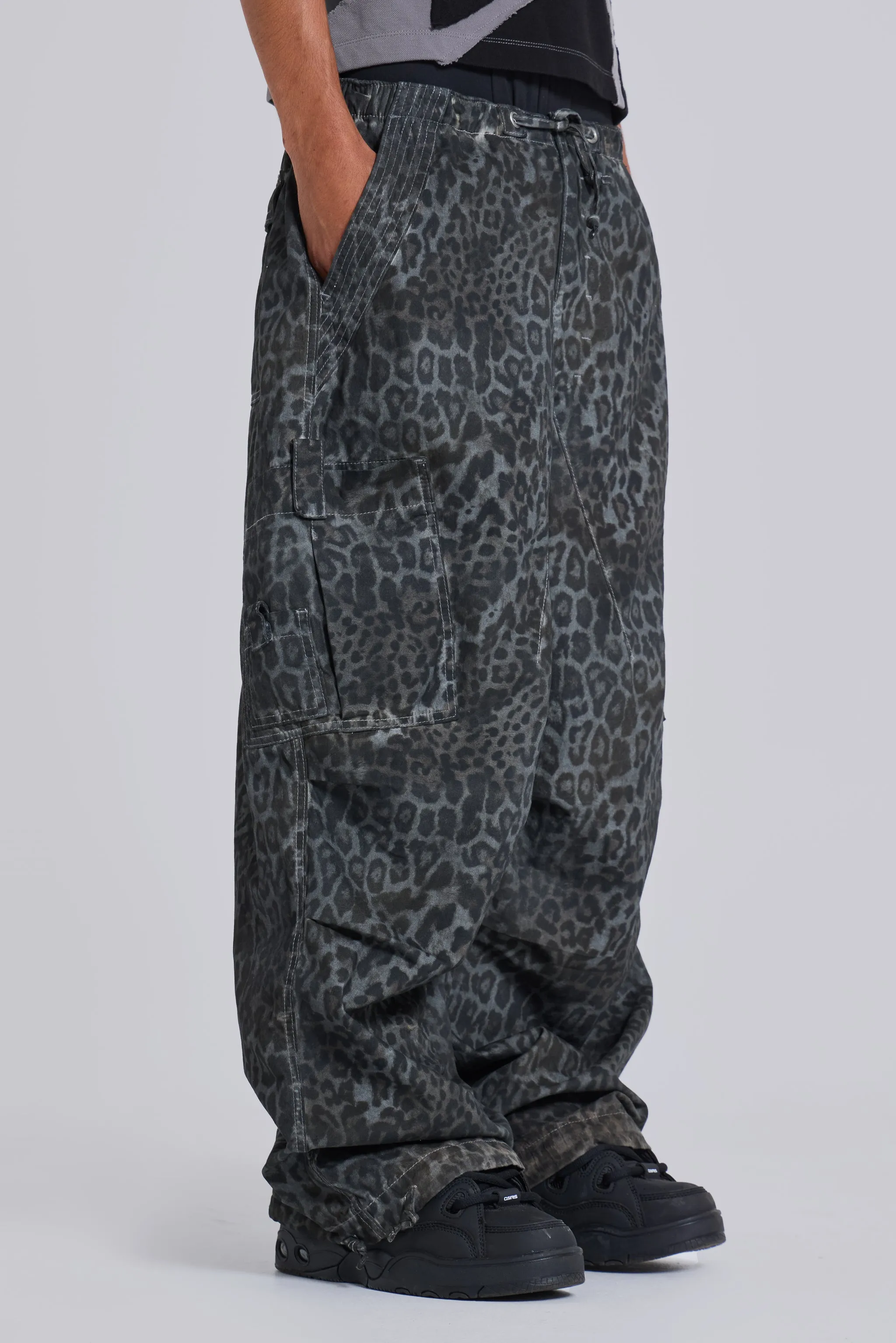 Charcoal Leopard Parachute Pants