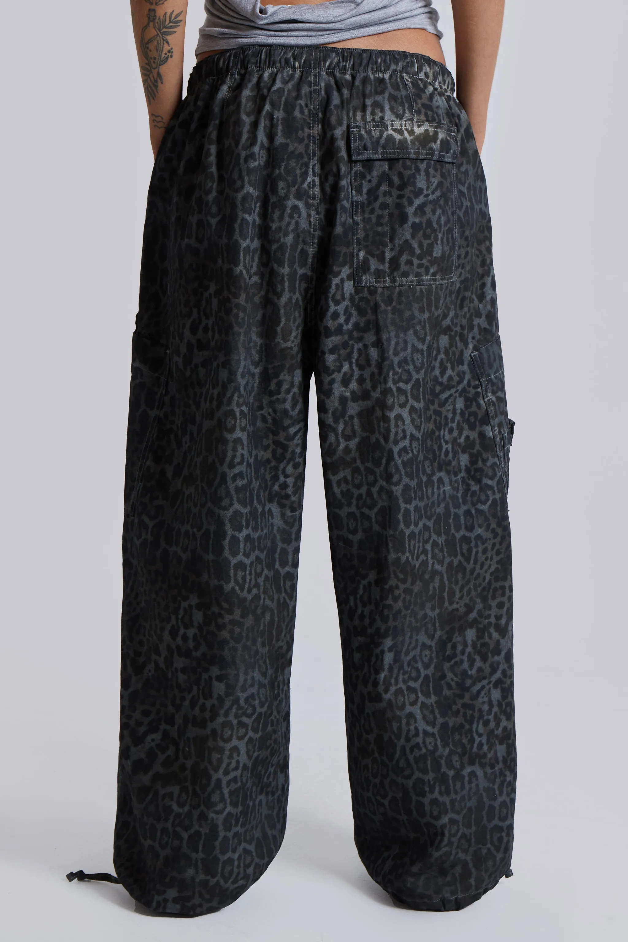 Charcoal Leopard Parachute Pants