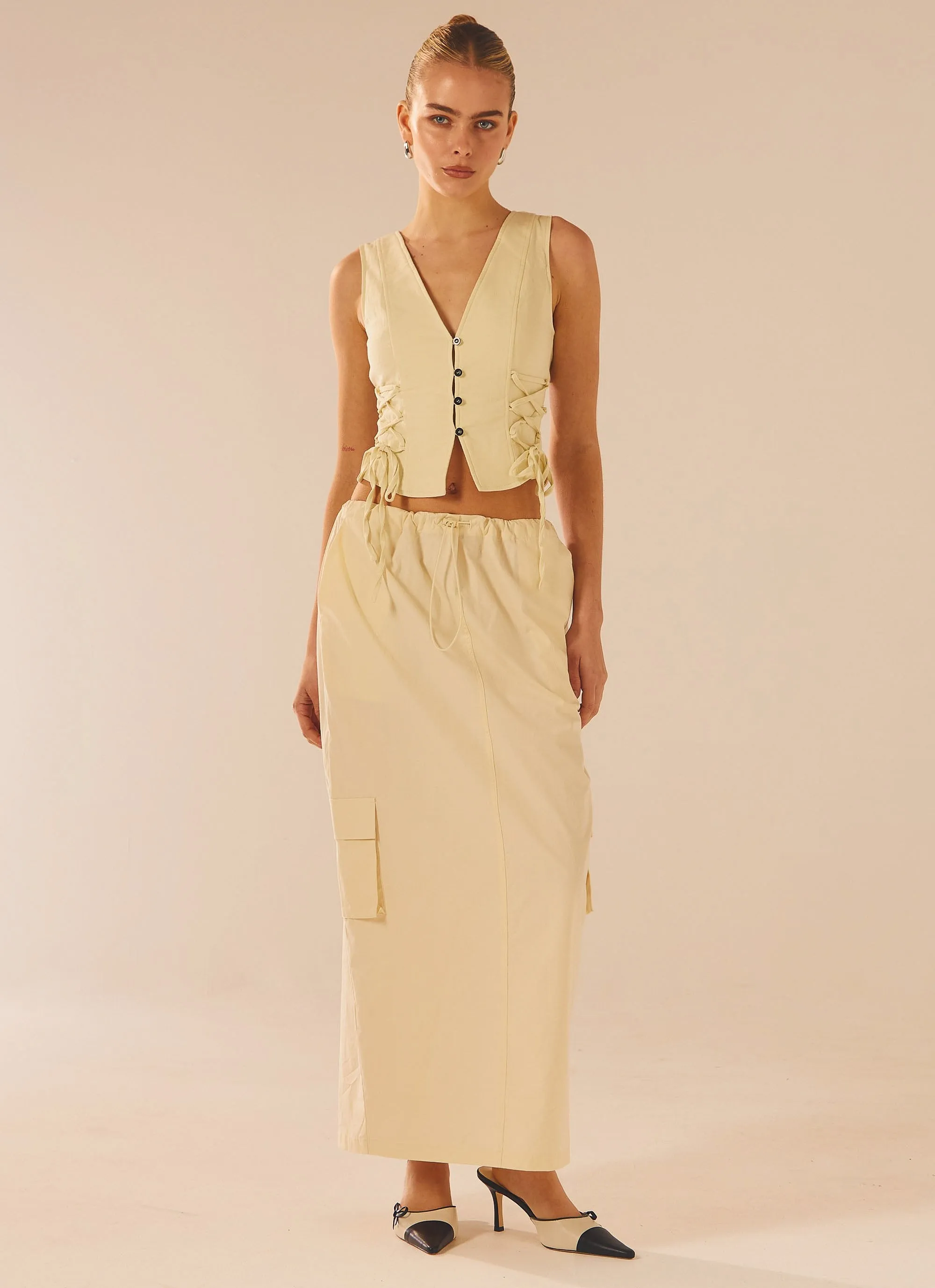 Curveball Cargo Midi Skirt - Beige