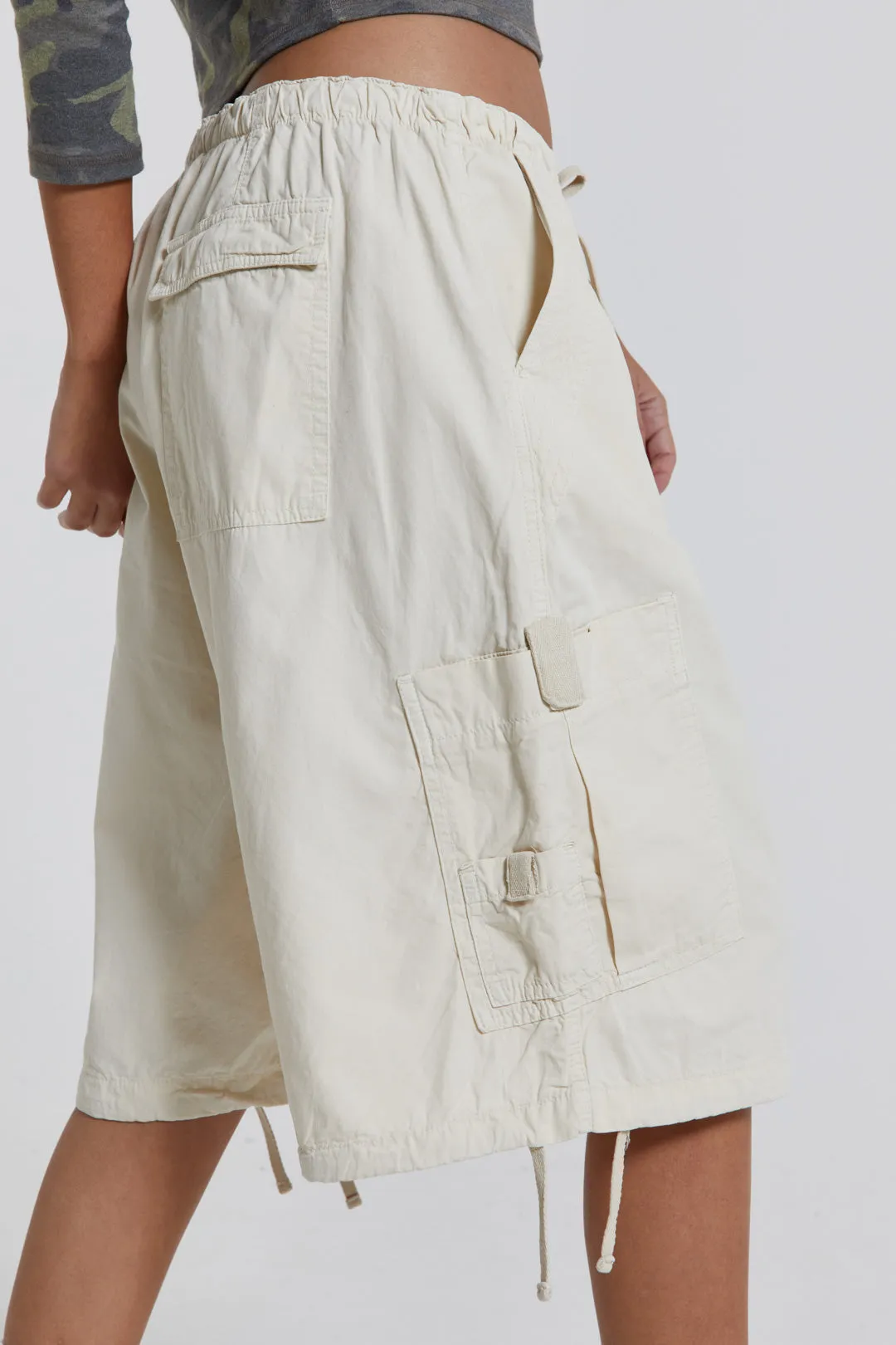 Ecru Parachute Cargo Shorts