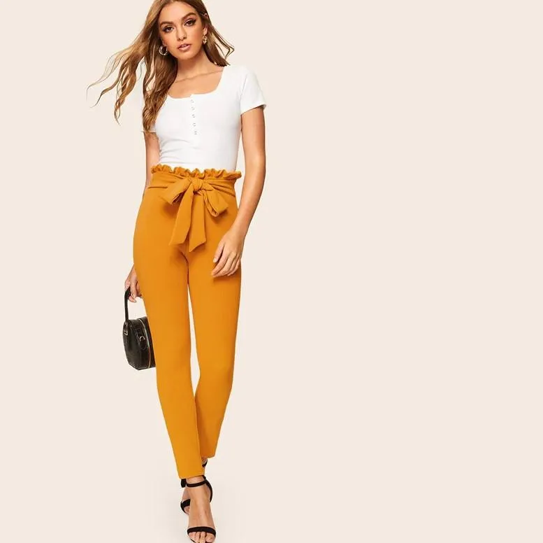 Elegant Paperbag Waist Belted Pants