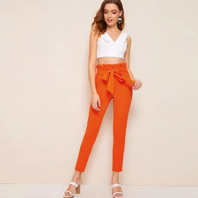 Elegant Paperbag Waist Belted Pants