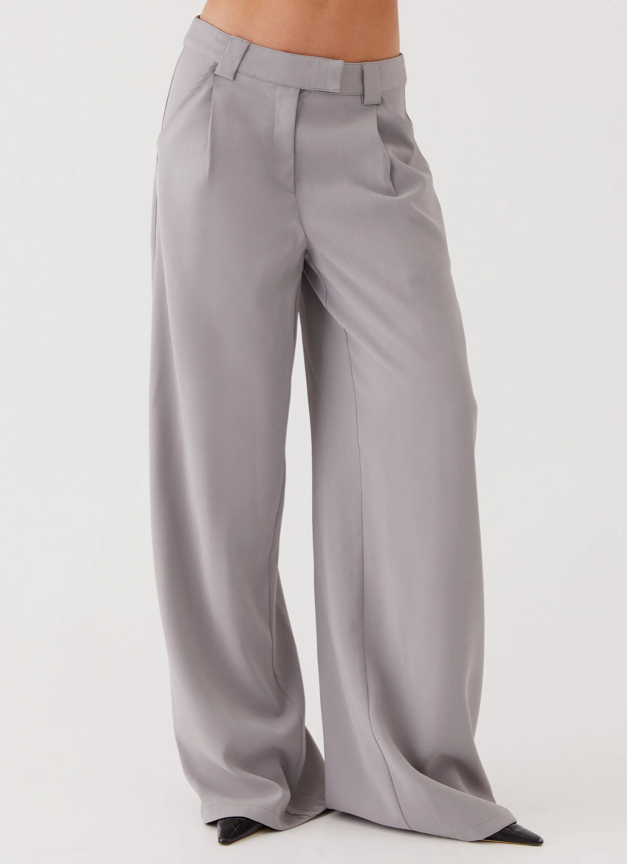 Elle Wide Leg Tailored Pants - Grey