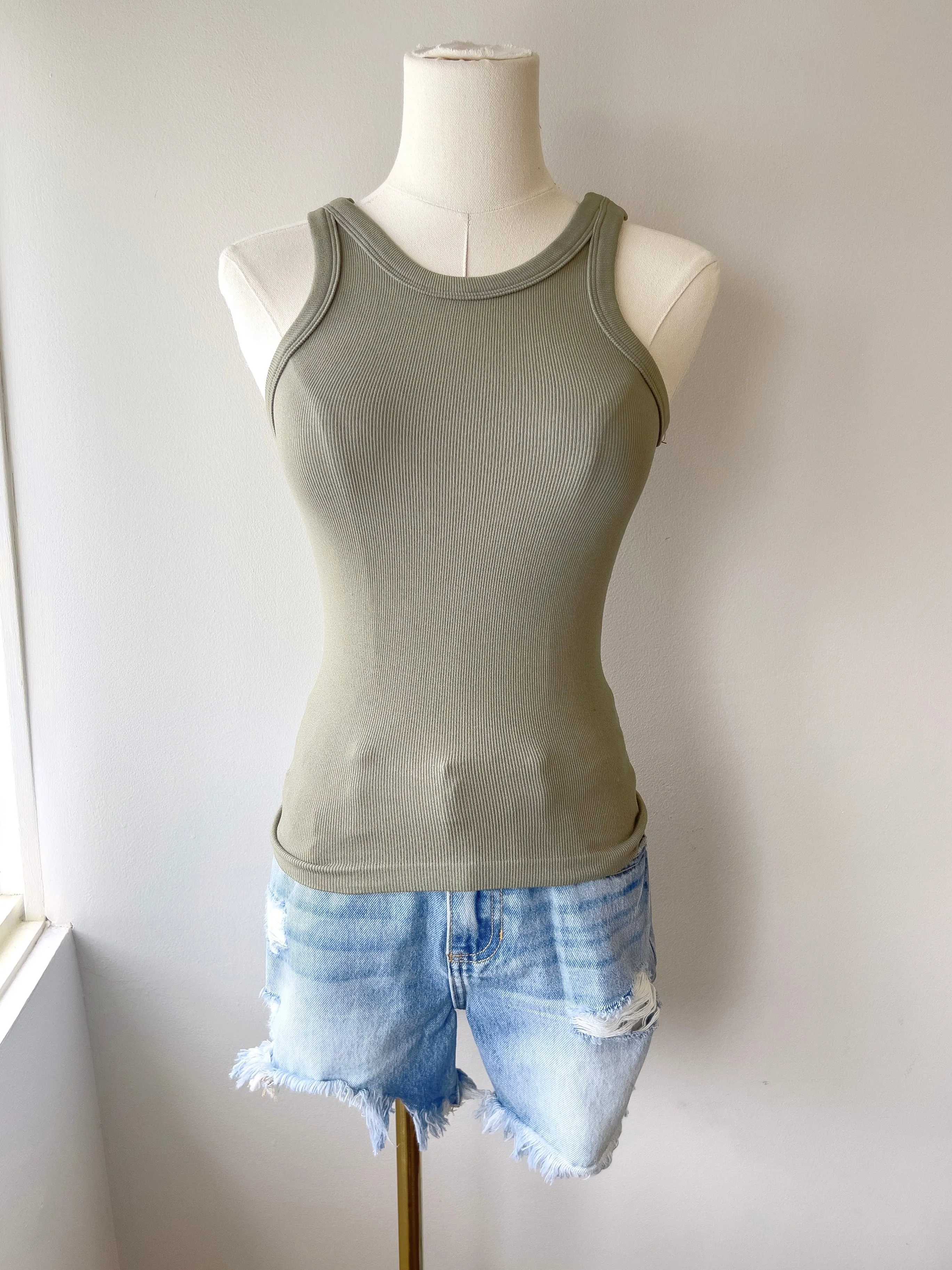 Fitted Ribbed High Neck Tank