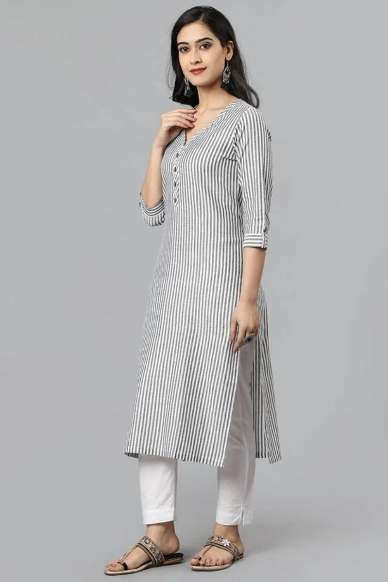 Gray V Neck Candy Cane Kurta