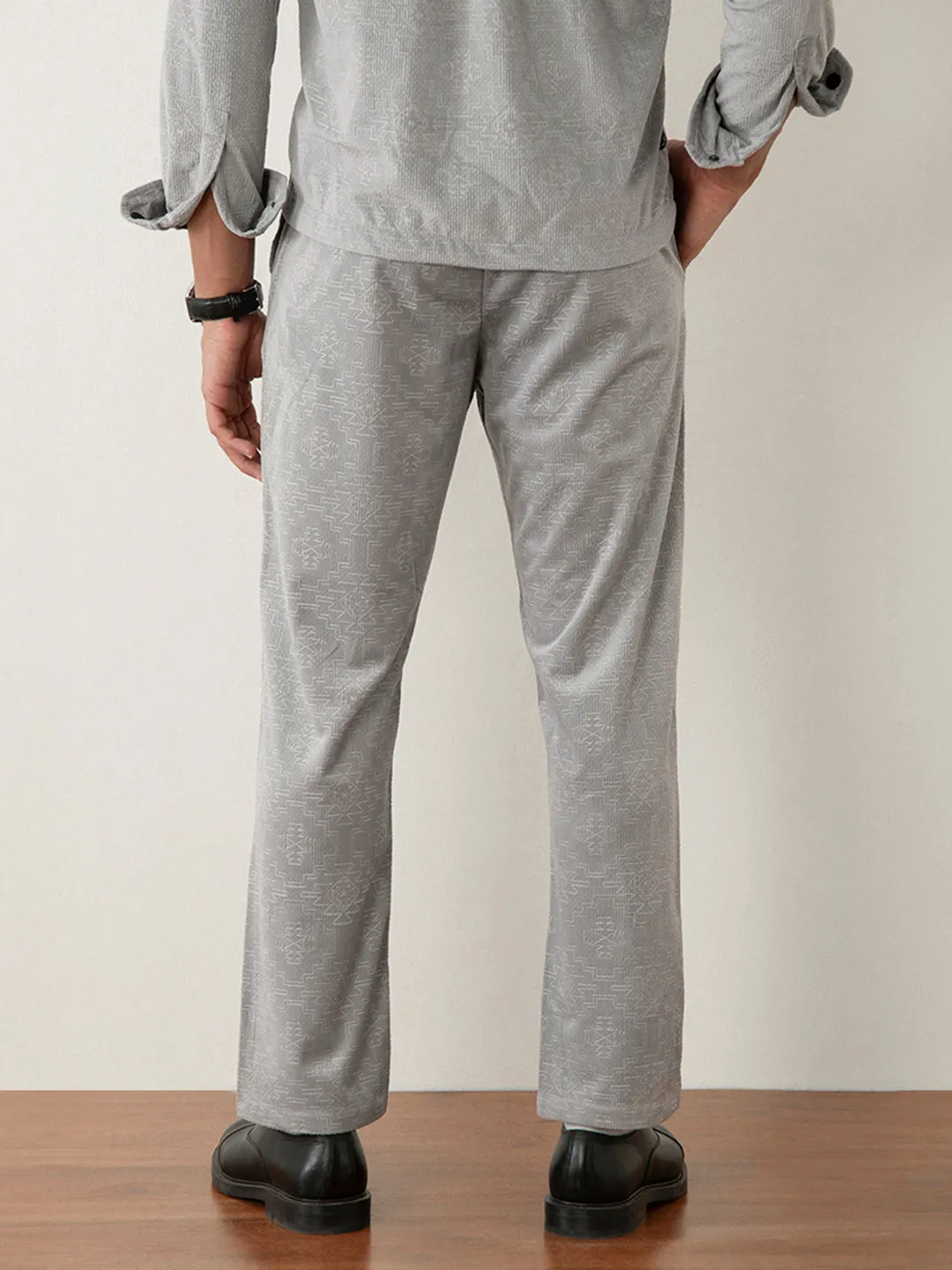 Grey Corduroy-Jacquard Pants