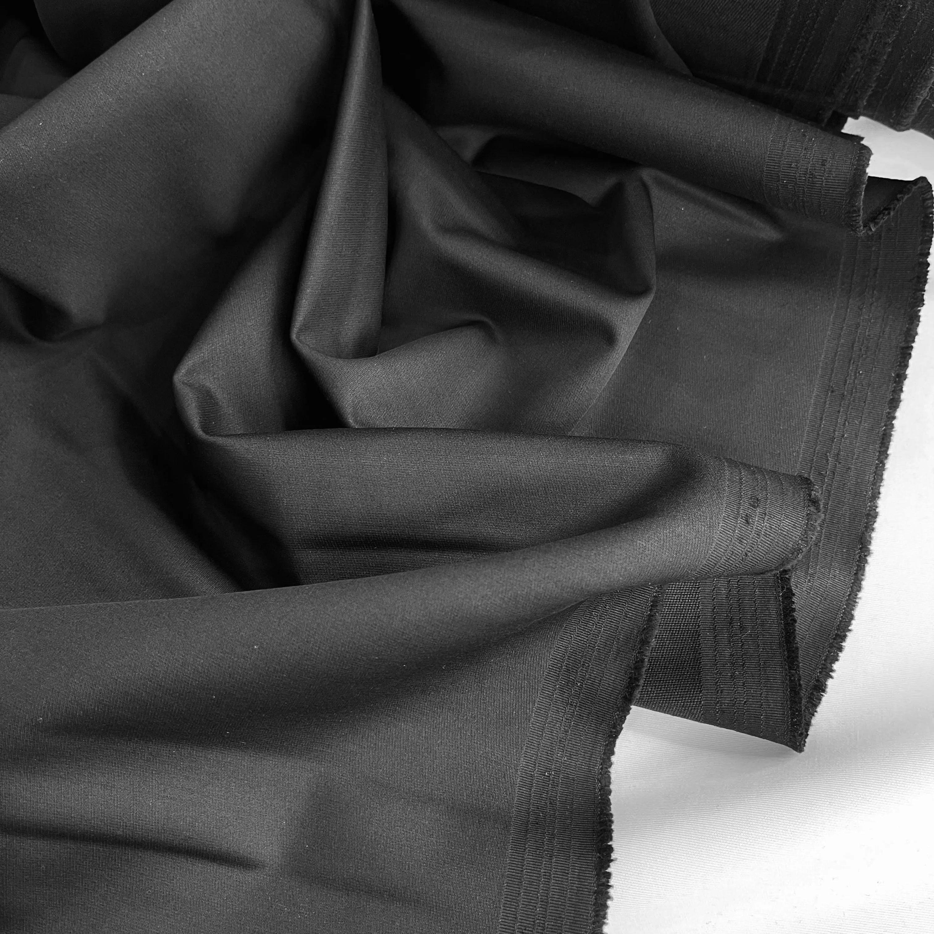 Heavy Black Smooth Touch Stretch Cotton Sateen