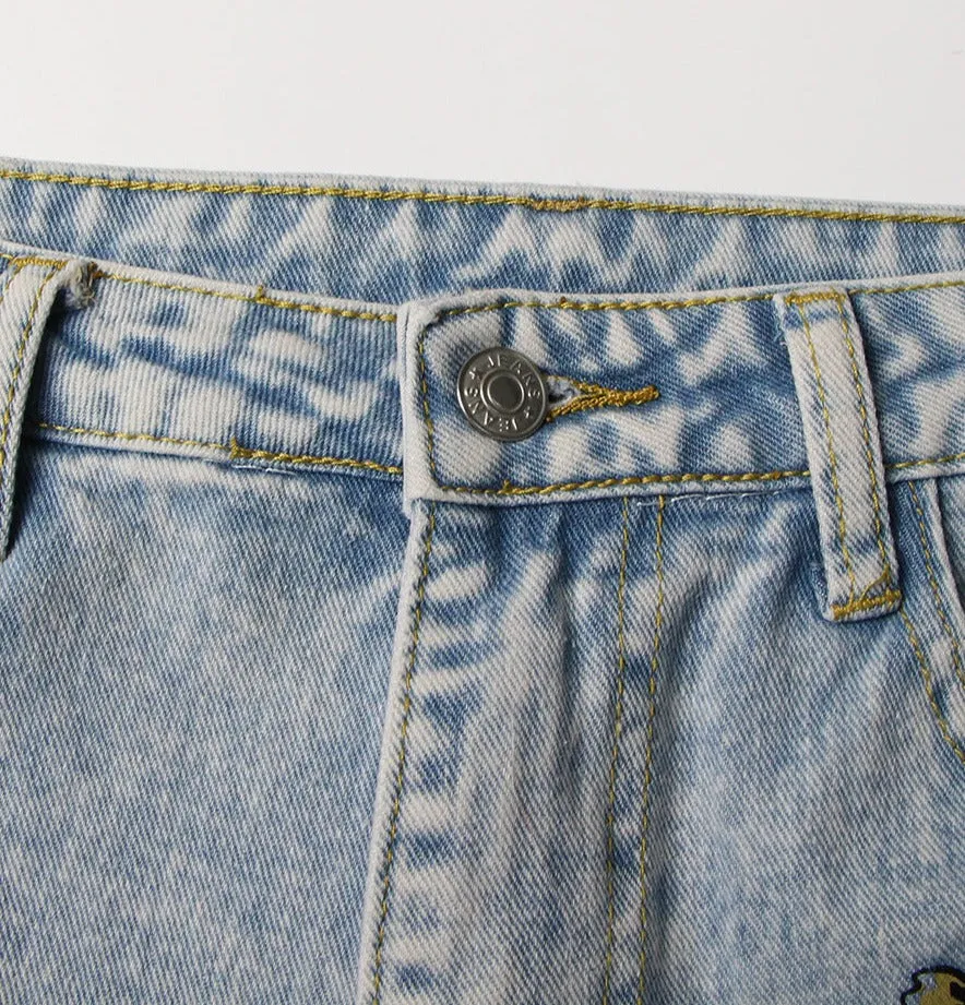 High Waist Hole Design Denim Jeans