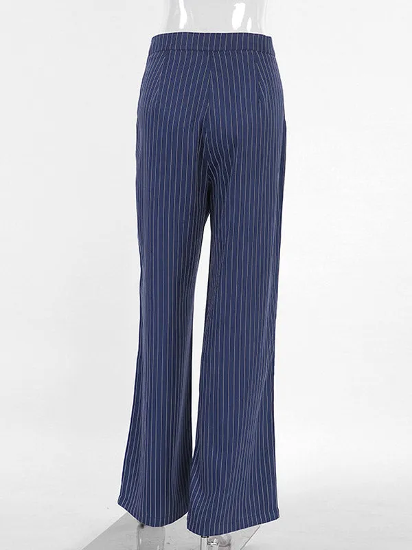 High Waisted Wide Pants Buttoned Striped Pants Trousers