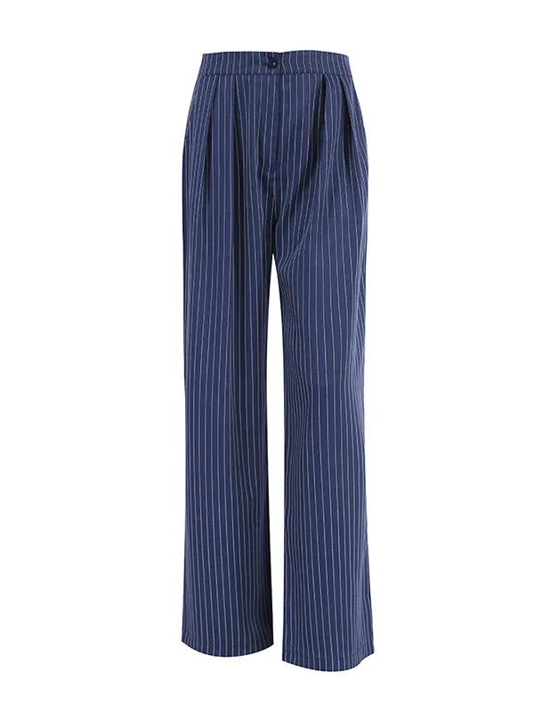 High Waisted Wide Pants Buttoned Striped Pants Trousers