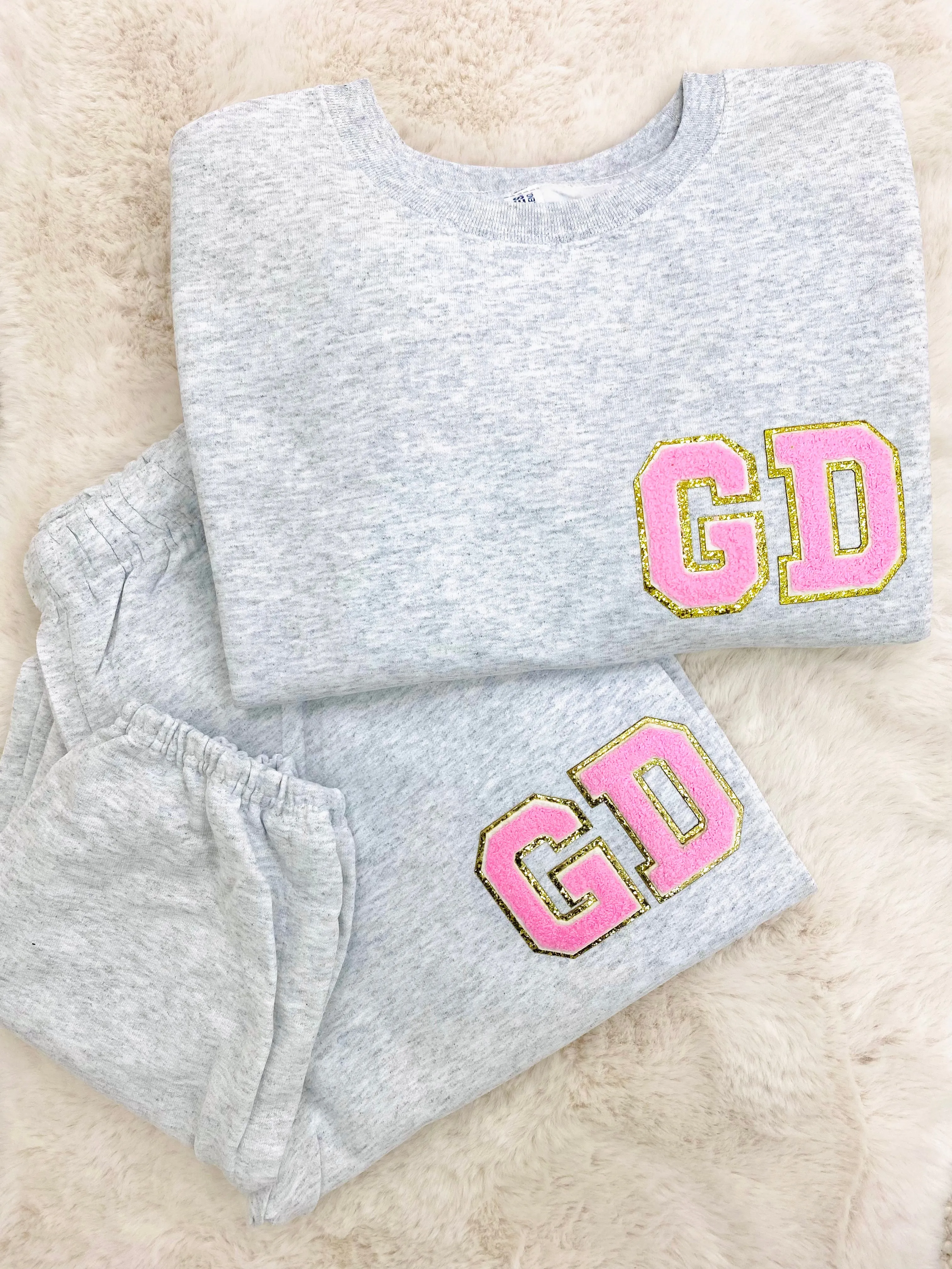 Initialed Letter Patch Sweat Set