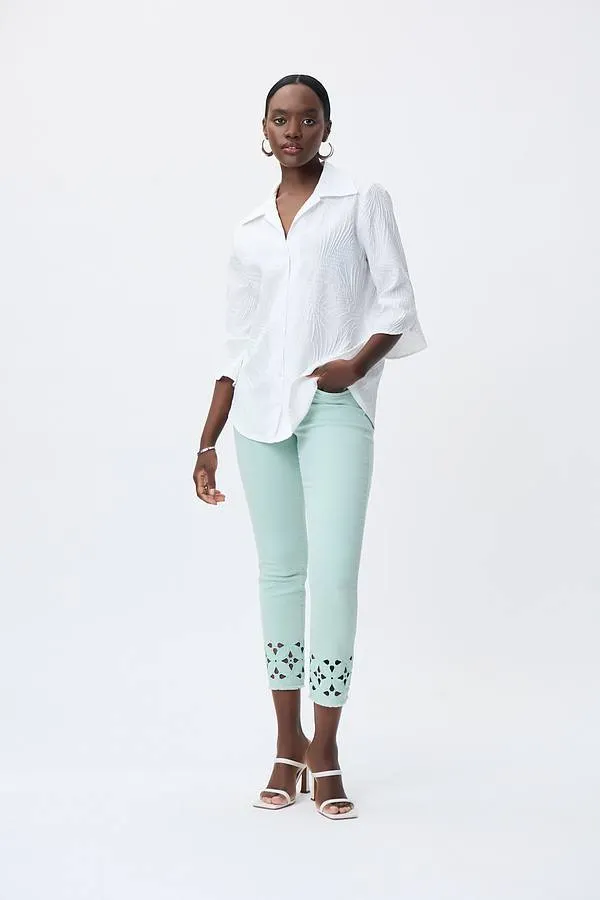 Joseph Ribkoff Cut-Out Denim Style Pants in Mint- 231960