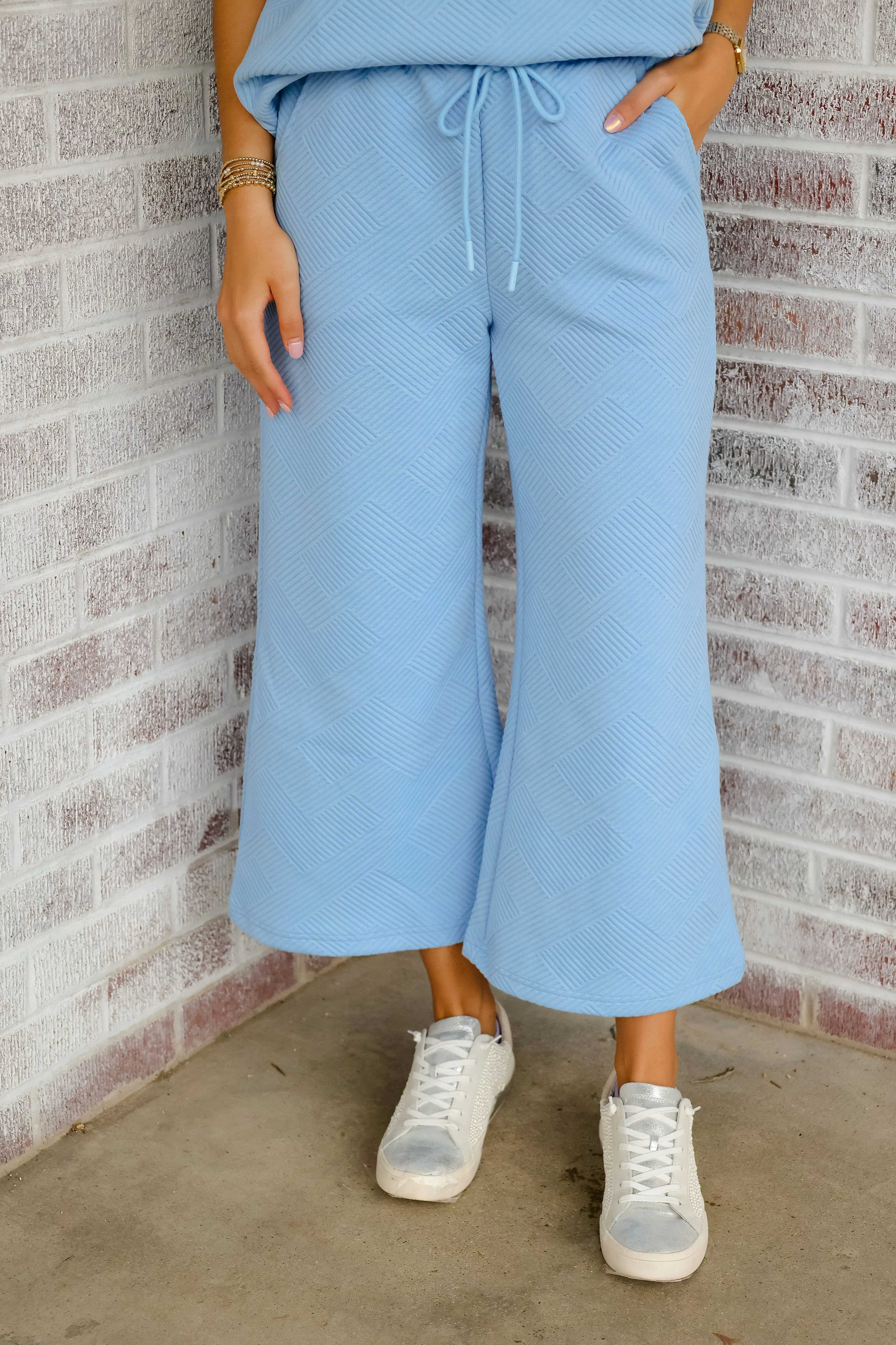 Keep Wishing Textured Cropped Wide Pants