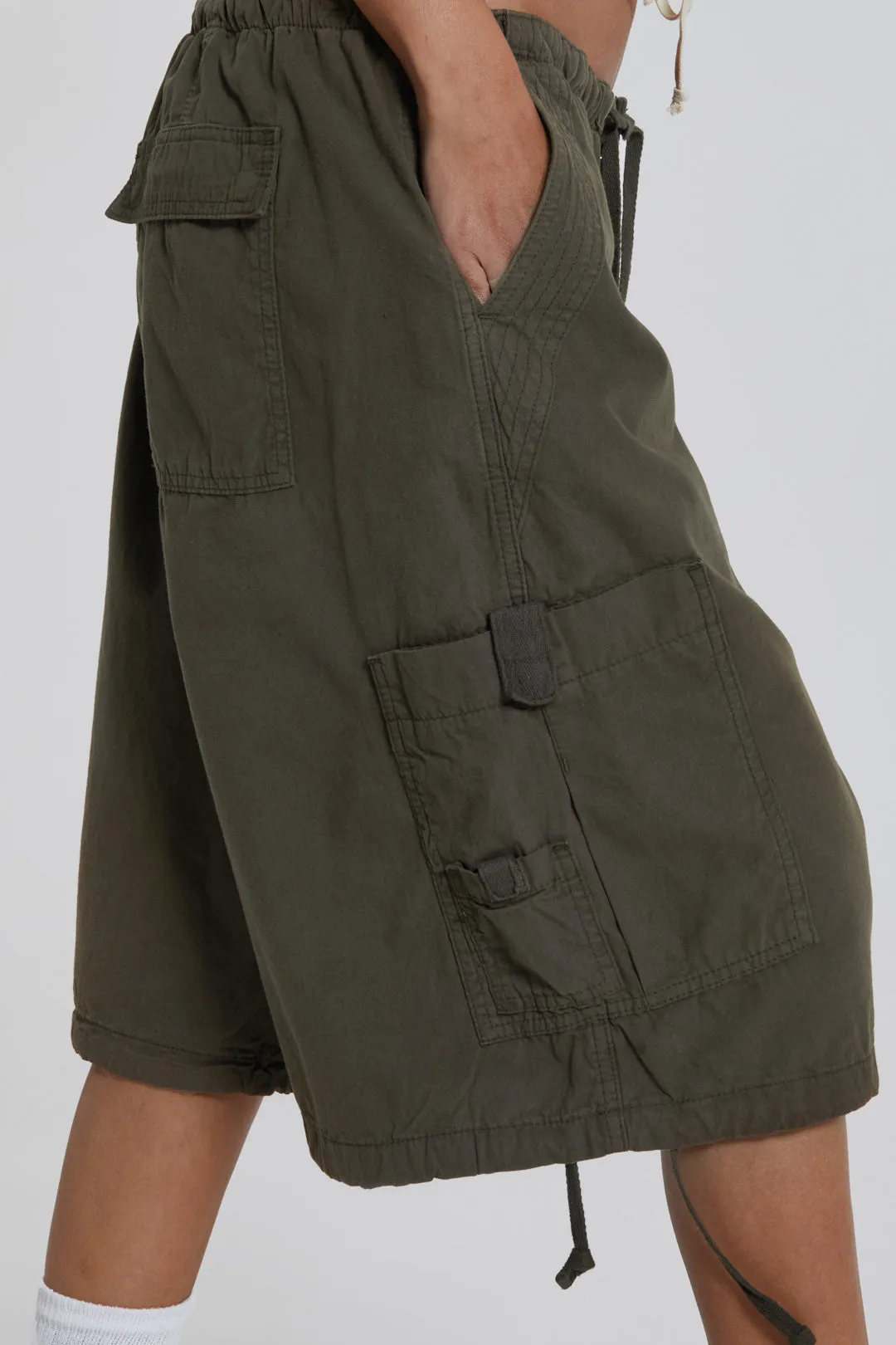 Khaki Parachute Cargo Shorts