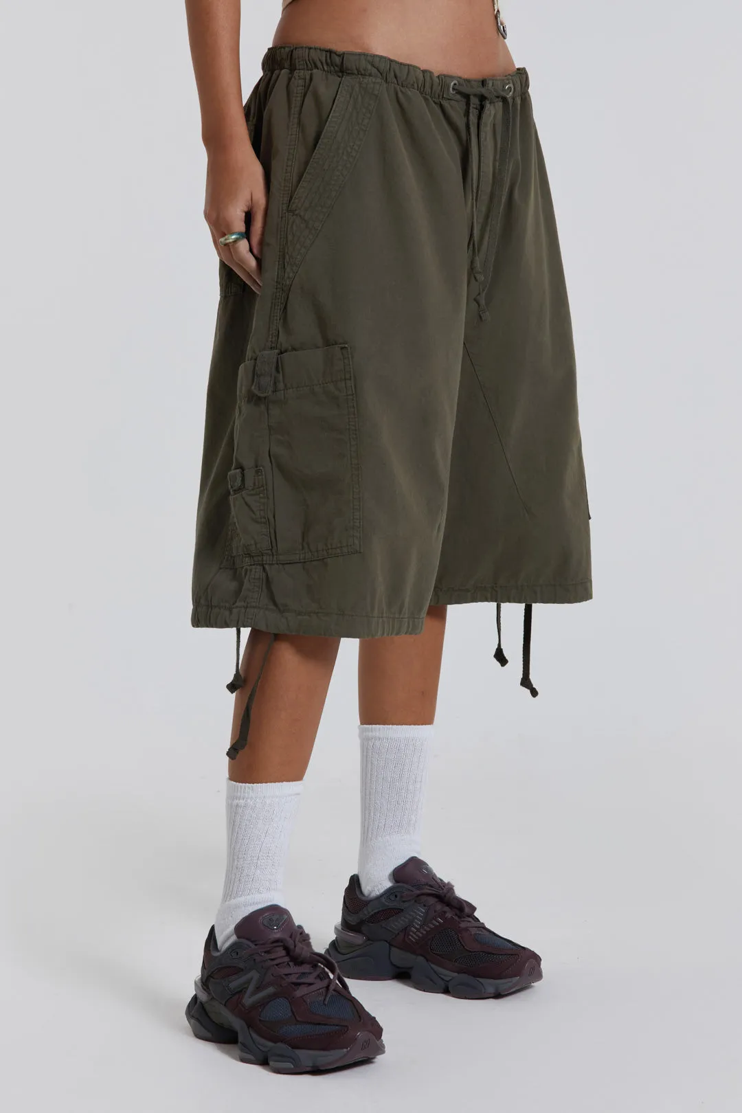 Khaki Parachute Cargo Shorts