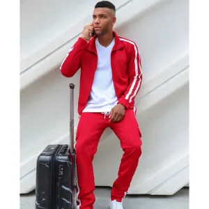 Men Side Stripe Zipper Jacket & Drawstring Cargo Pants Sports Set