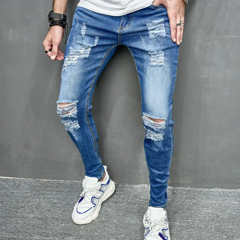 Men's Street Distressed Slim Fit Elastic Jeans