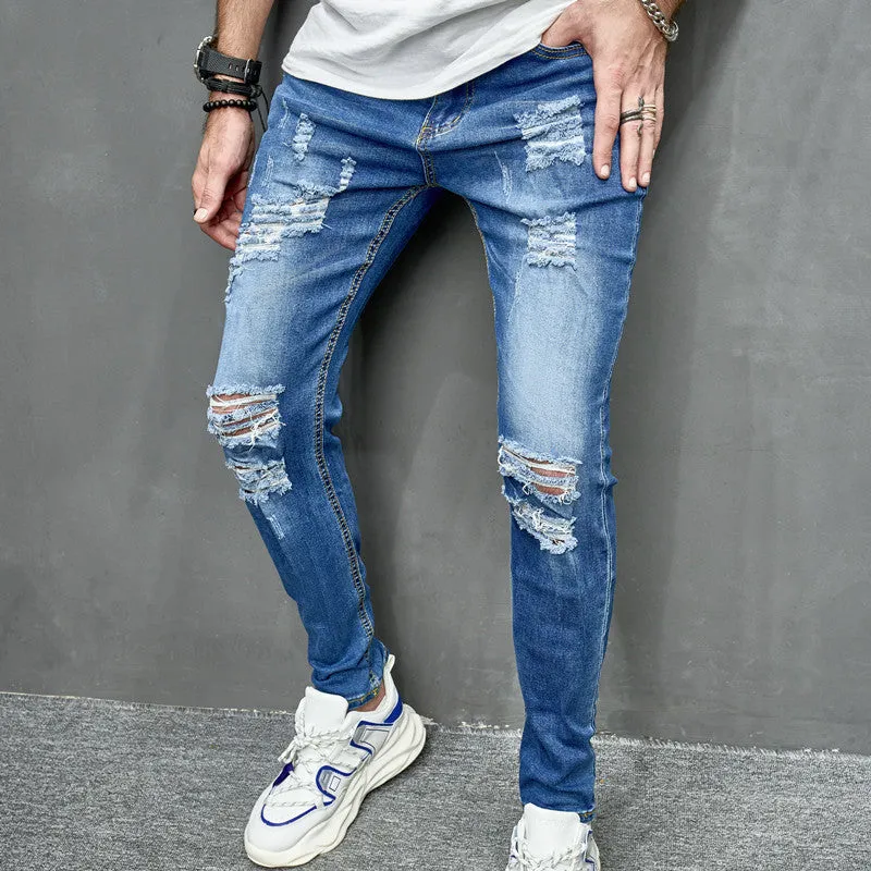 Men's Street Distressed Slim Fit Elastic Jeans