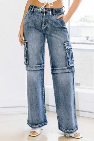 Mid-waisted Cargo Wide Leg Jeans