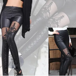 Pants lace stitching feet pants leggings punk female lace feet pants