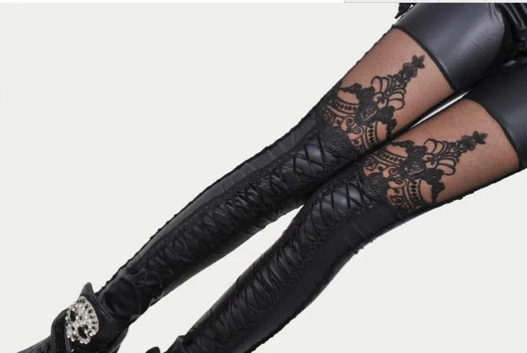 Pants lace stitching feet pants leggings punk female lace feet pants