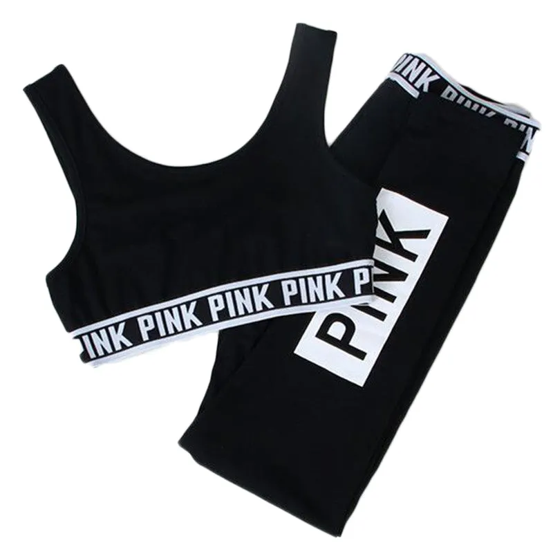 Pink Letter Printed Fitness Set