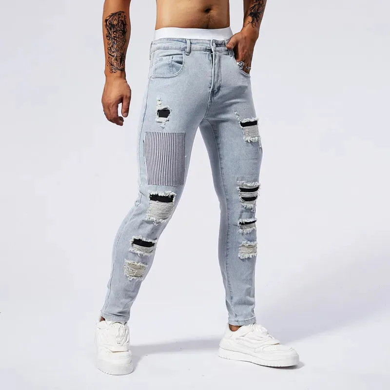 RESHAKE Distressed Stretch Patchwork Jeans