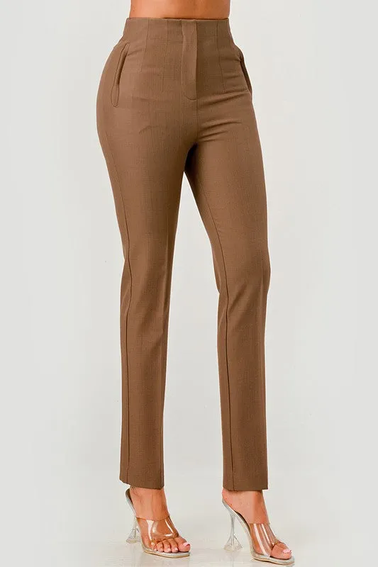 Solid High Waist Long Pants