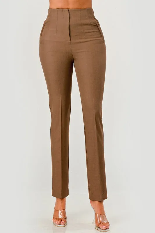 Solid High Waist Long Pants