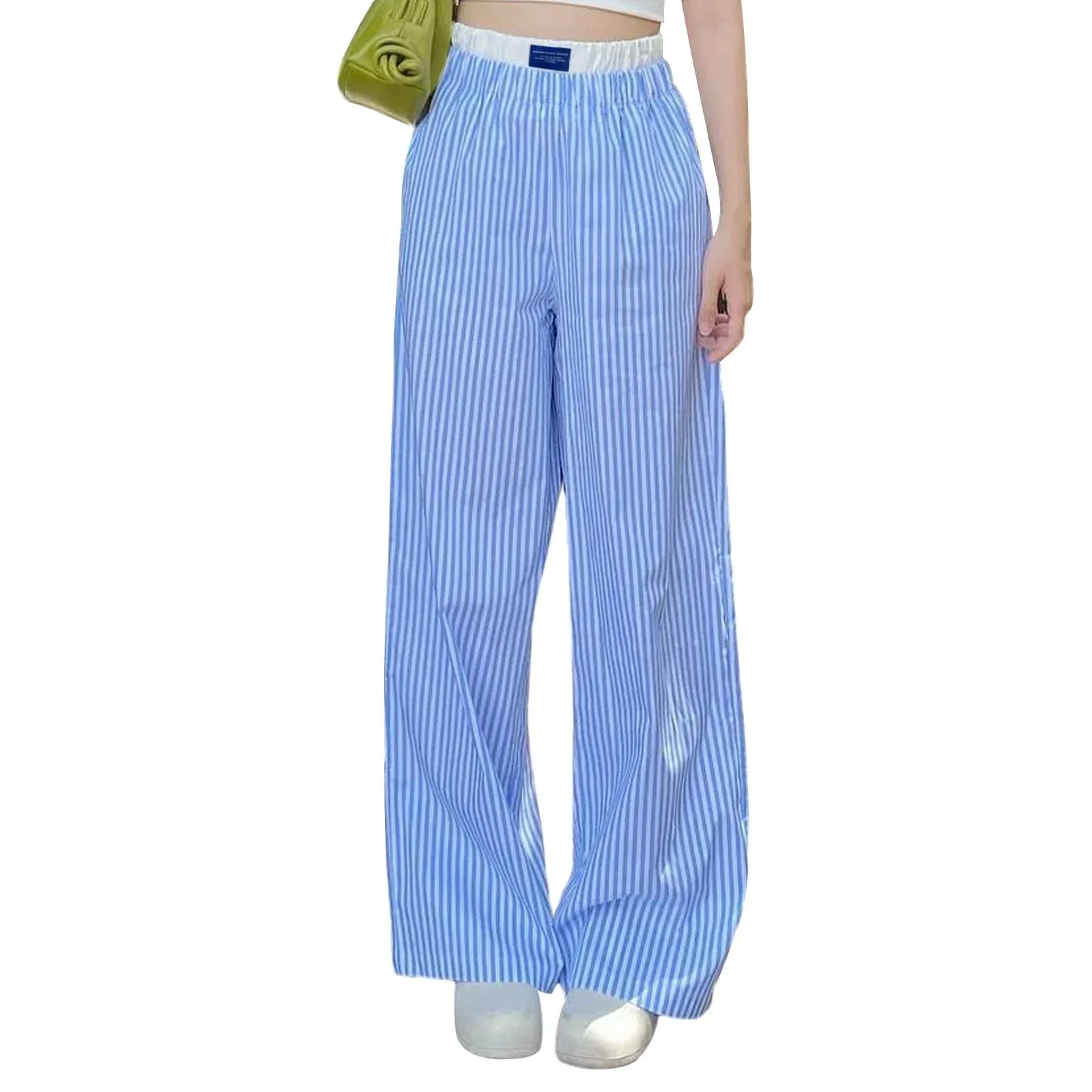 Stripe Elastic High Waist Wide Leg Baggy Straight Grunge Fashion Pants