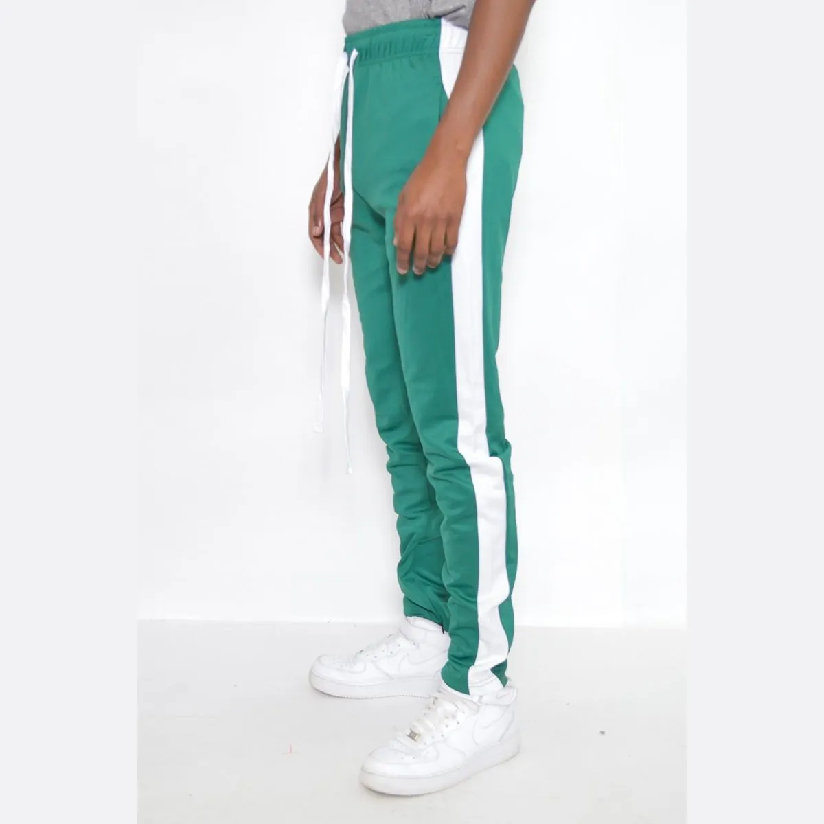 Teal & White Slim Fit Track Pants