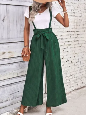 Tie Belt Wide Leg Overalls