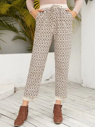 Tied Printed Pants with Pockets