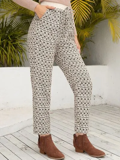 Tied Printed Pants with Pockets