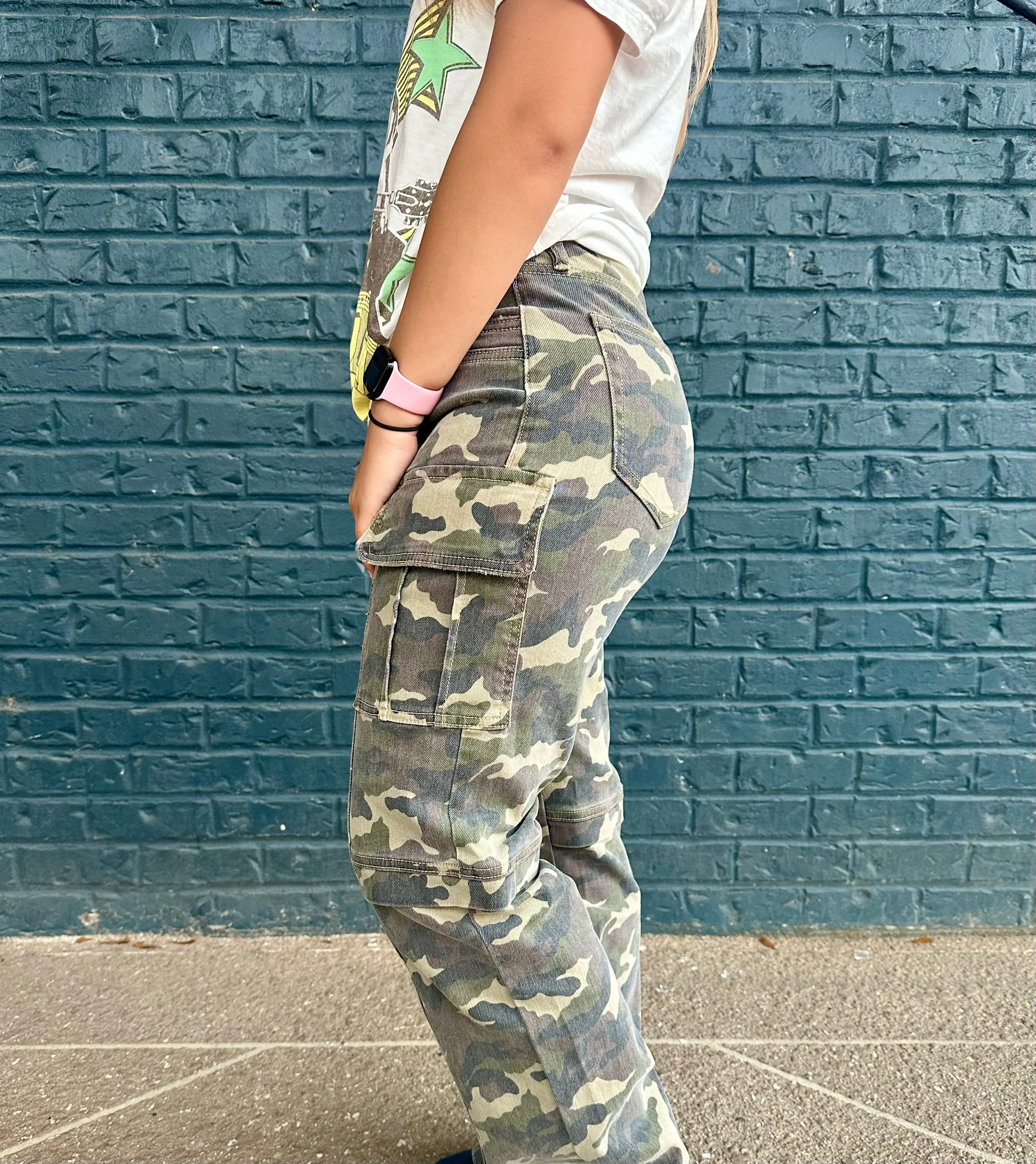 Tracey Camo Cargo Straight Stretch Jean