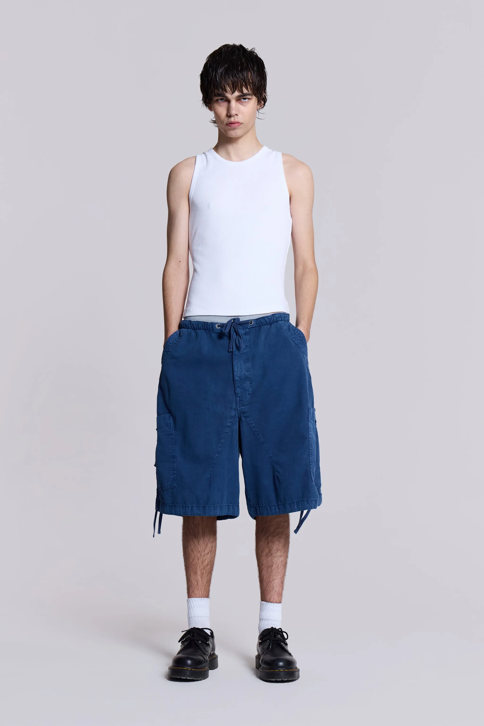 Washed Navy Parachute Short