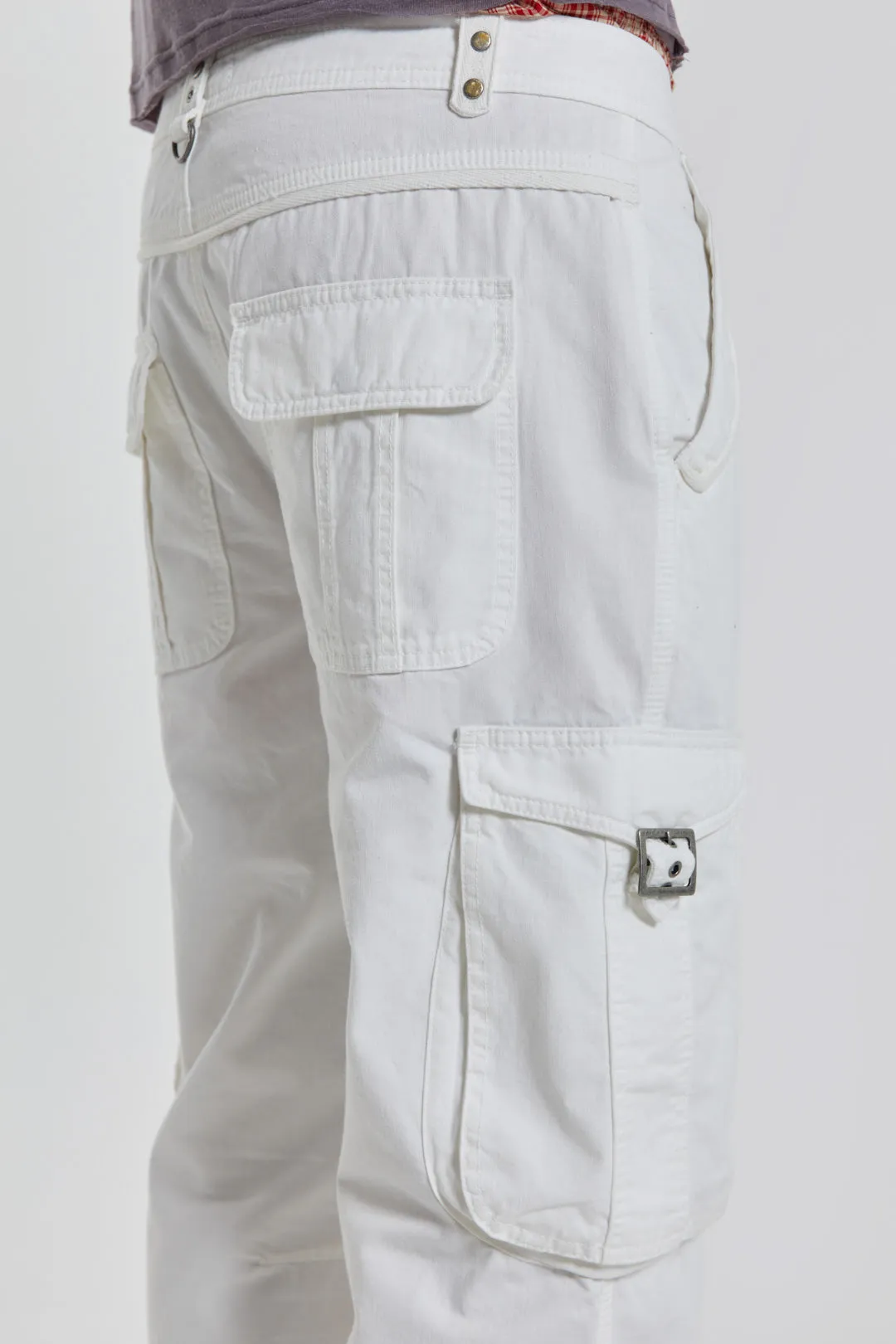 White Straight Leg Cargo Trousers