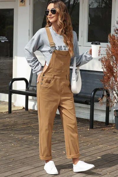 Wide Strap Buttoned Straight Overalls