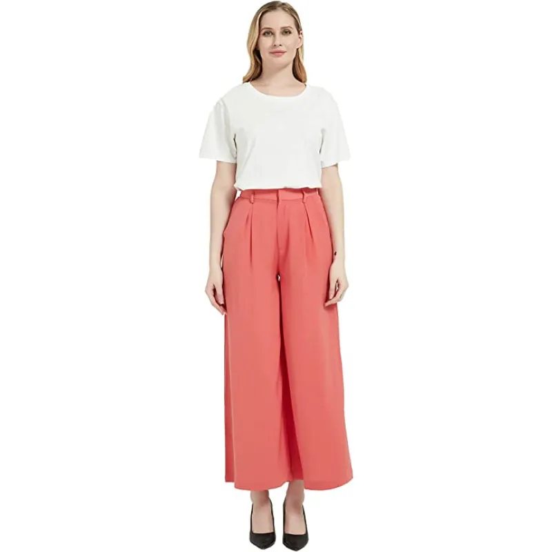 Women High Waist Casual Wide Leg Long Palazzo Regular Trousers