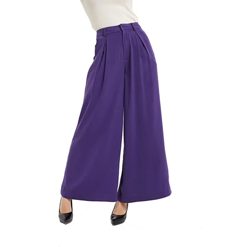 Women High Waist Casual Wide Leg Long Palazzo Regular Trousers